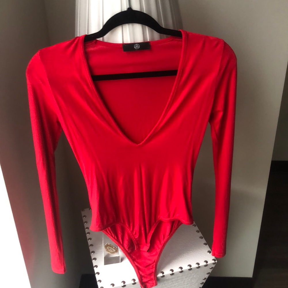 Missguided Red V-Neck Bodysuit